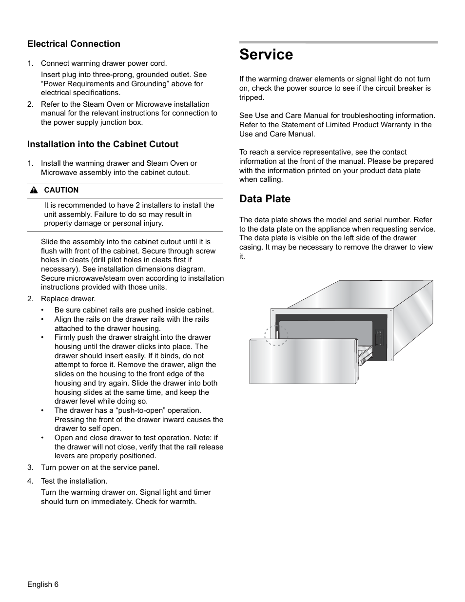 Service, Data plate | Bosch HWD5051UC User Manual | Page 8 / 24