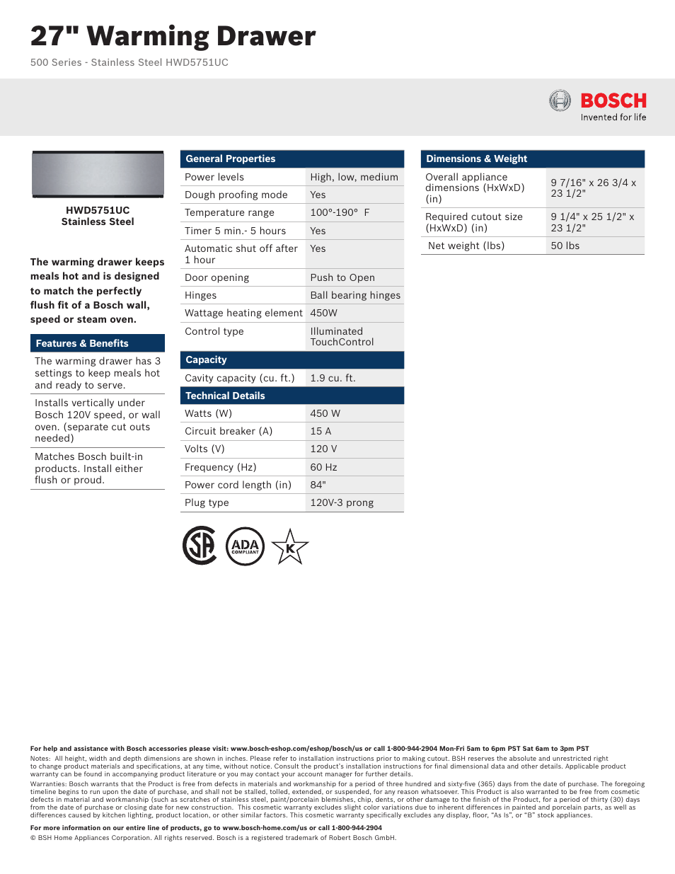 Bosch HWD5751UC User Manual | 3 pages