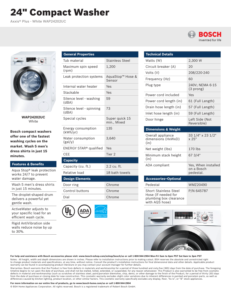 Bosch WAP24202UC User Manual | 3 pages