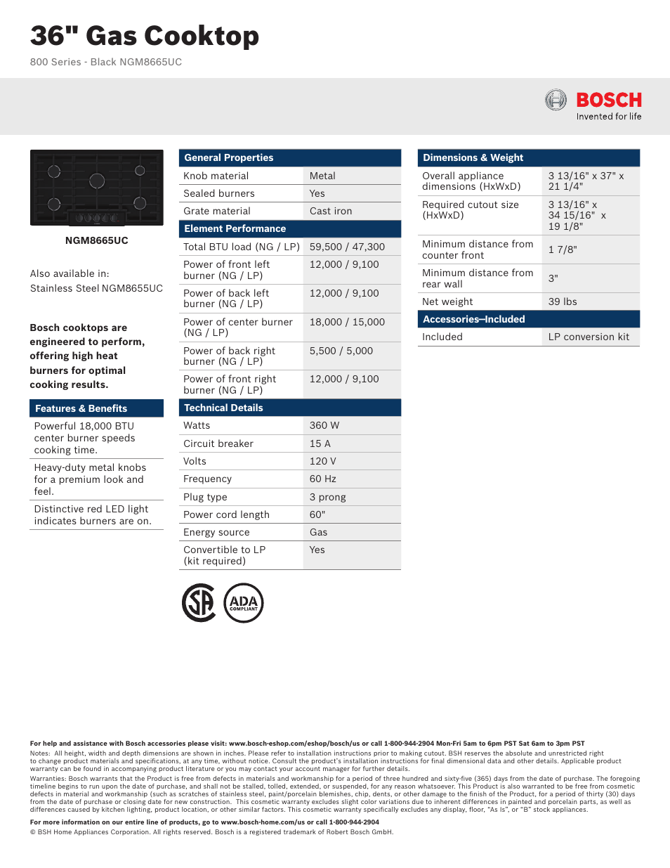 Bosch NGM8665UC User Manual | 2 pages