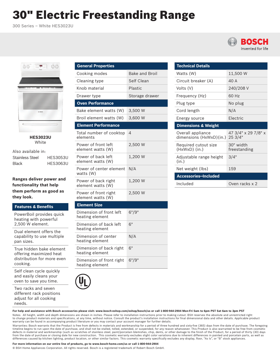 Bosch HES3023U User Manual | 2 pages