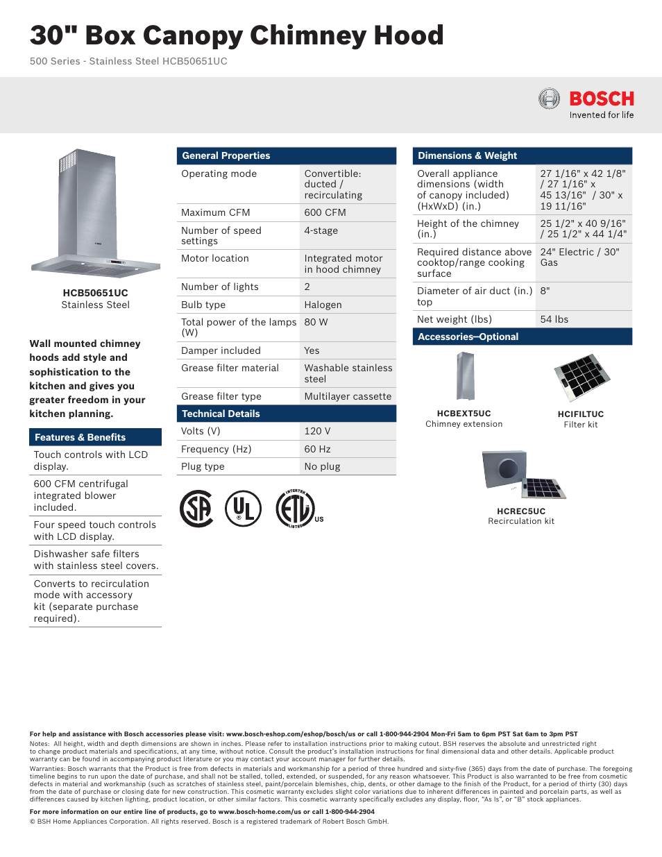 Bosch HCB50651UC User Manual | 2 pages