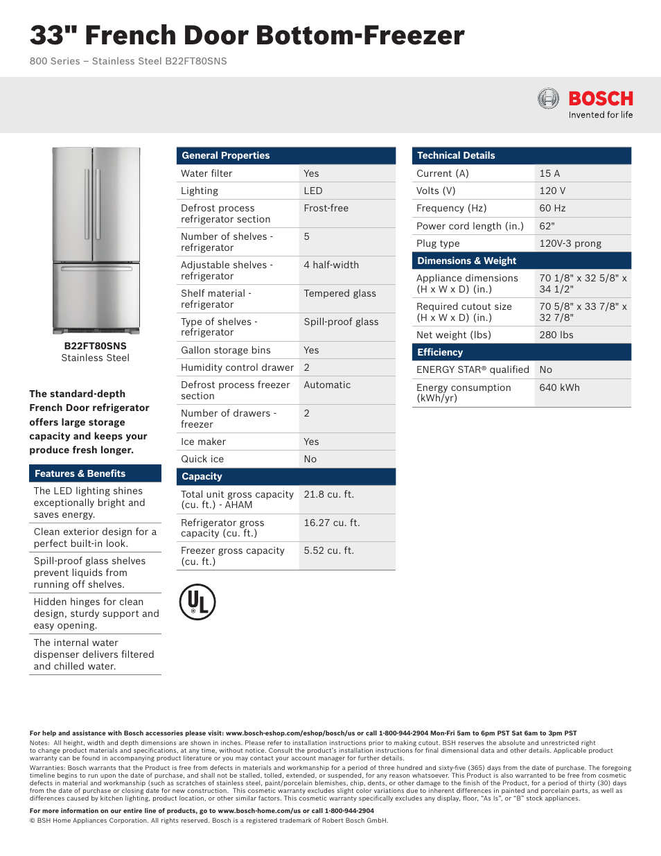 Bosch B22FT80SNS User Manual | 2 pages