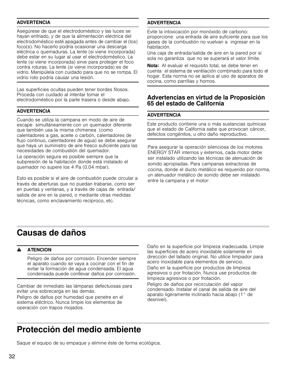 Causas de daños, Protección del medio ambiente | Bosch HCP30E51UC User Manual | Page 32 / 40