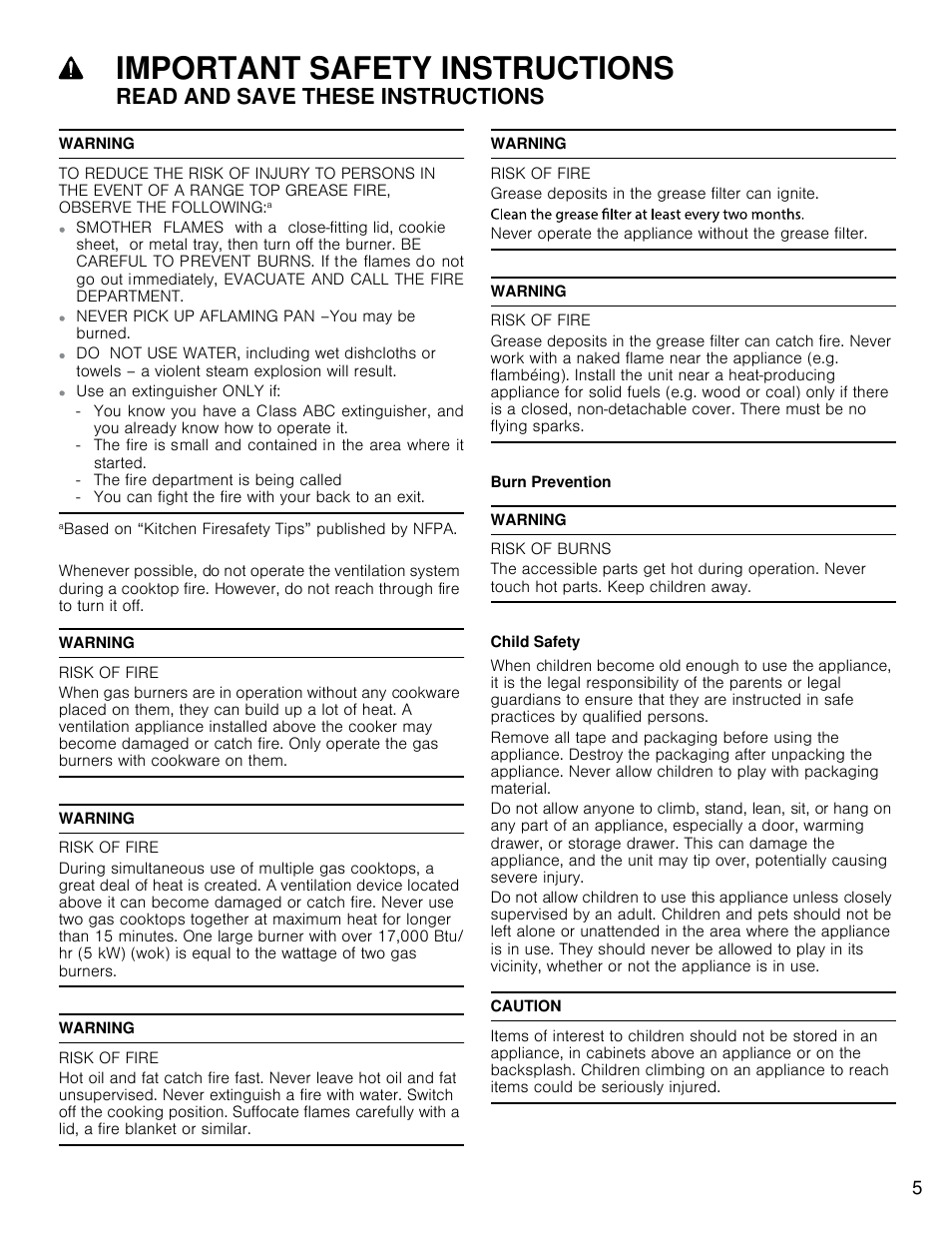 Important safety instructions, Read and save these instructions | Bosch HCP30E51UC User Manual | Page 5 / 40