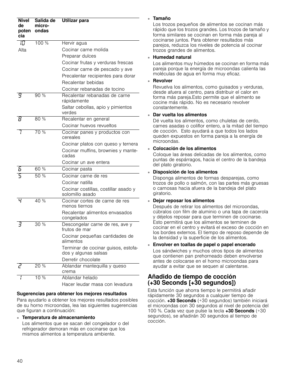 Sugerencias para obtener los mejores resultados | Bosch HMV5052U User Manual | Page 40 / 56