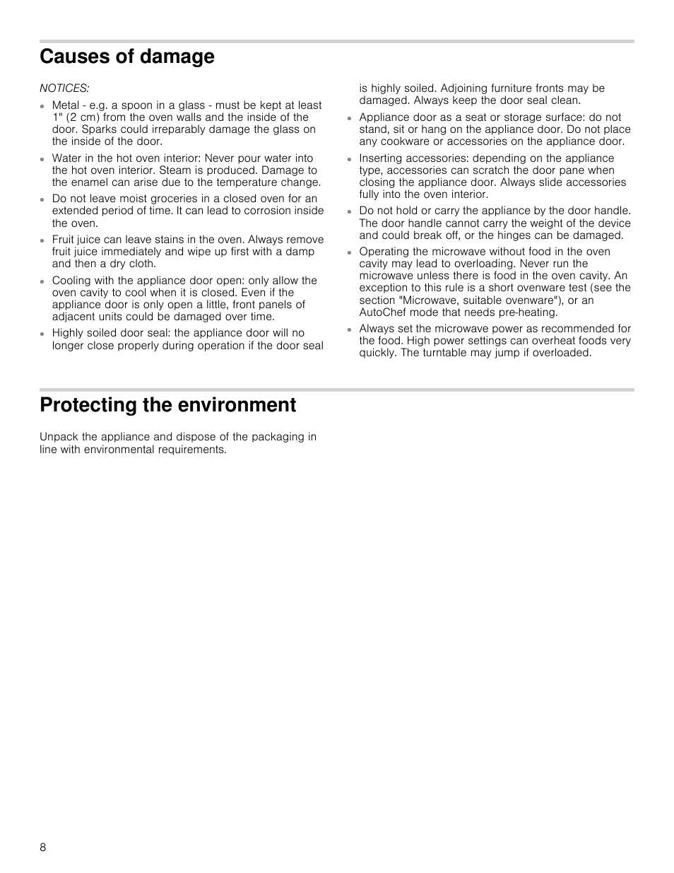 Causes of damage, Notices, Protecting the environment | Bosch HMV5052U User Manual | Page 8 / 56