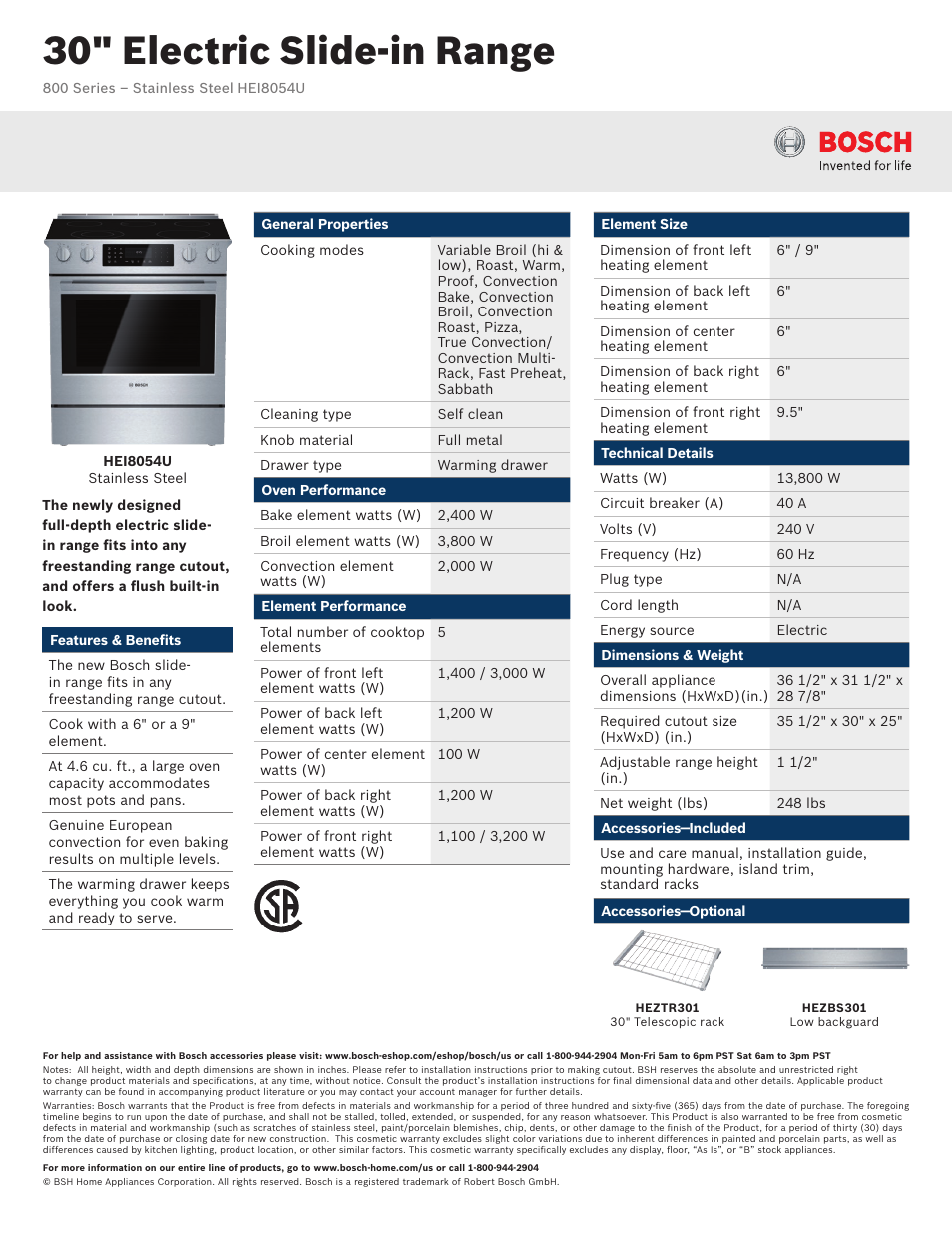 Bosch HEI8054U User Manual | 2 pages