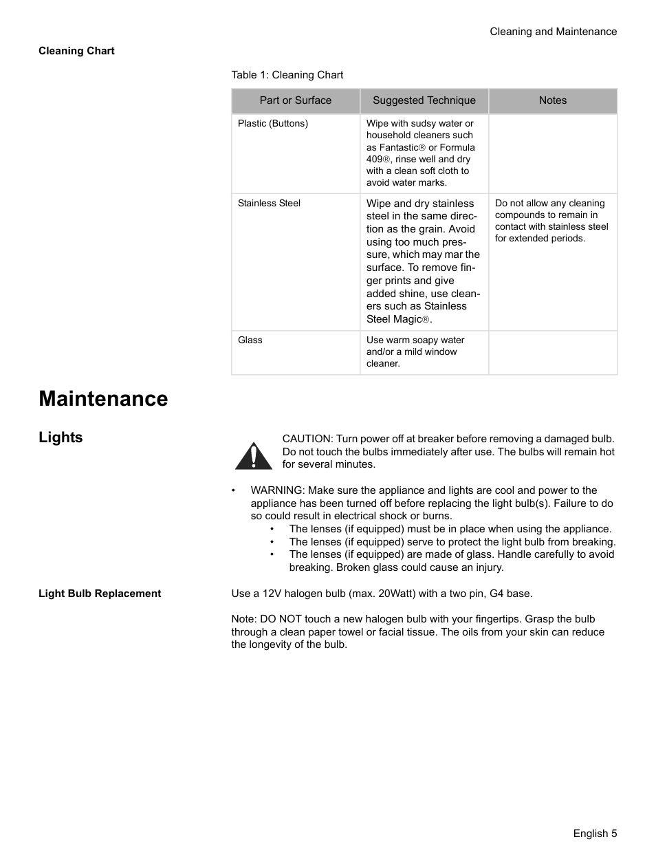 Maintenance, Lights | Bosch HUI31451UC User Manual | Page 7 / 32