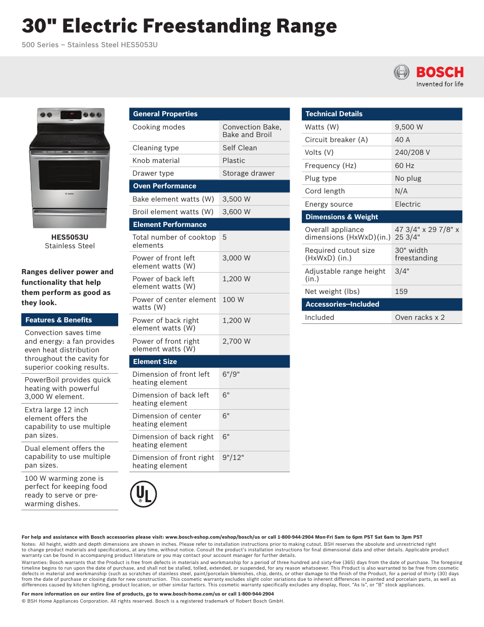 Bosch HES5053U User Manual | 2 pages