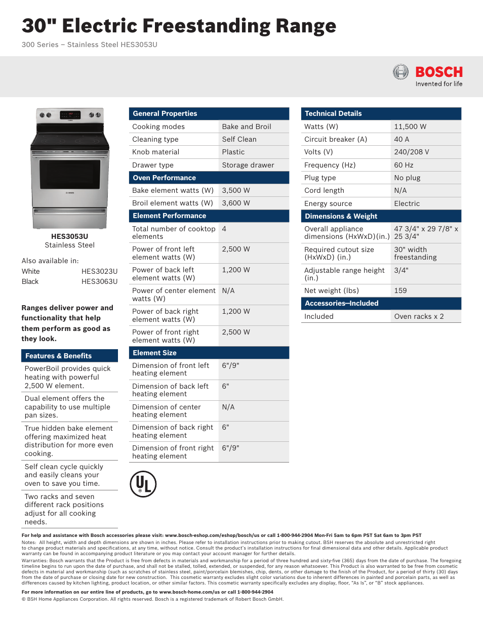 Bosch HES3053U User Manual | 2 pages