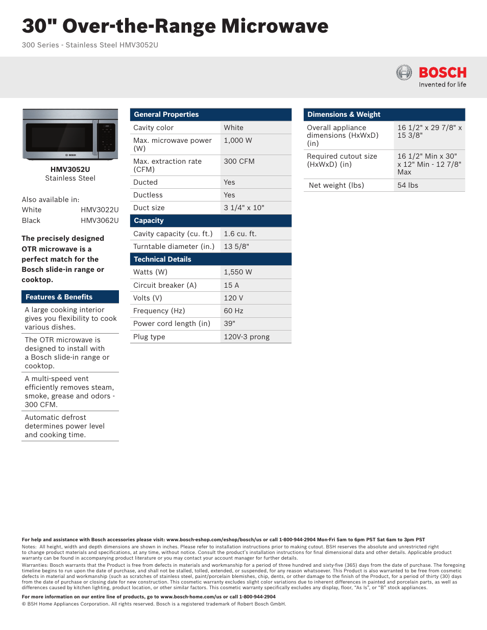 Bosch HMV3052U User Manual | 2 pages