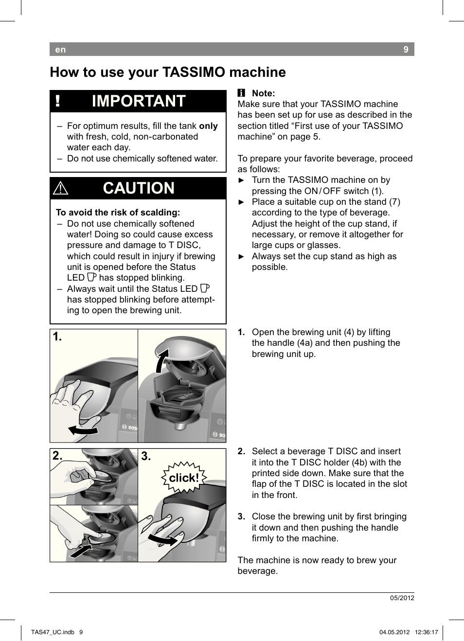 Important, Caution, How to use your tassimo machine | Bosch Tassimo Hot Beverage System intenso User Manual | Page 11 / 66