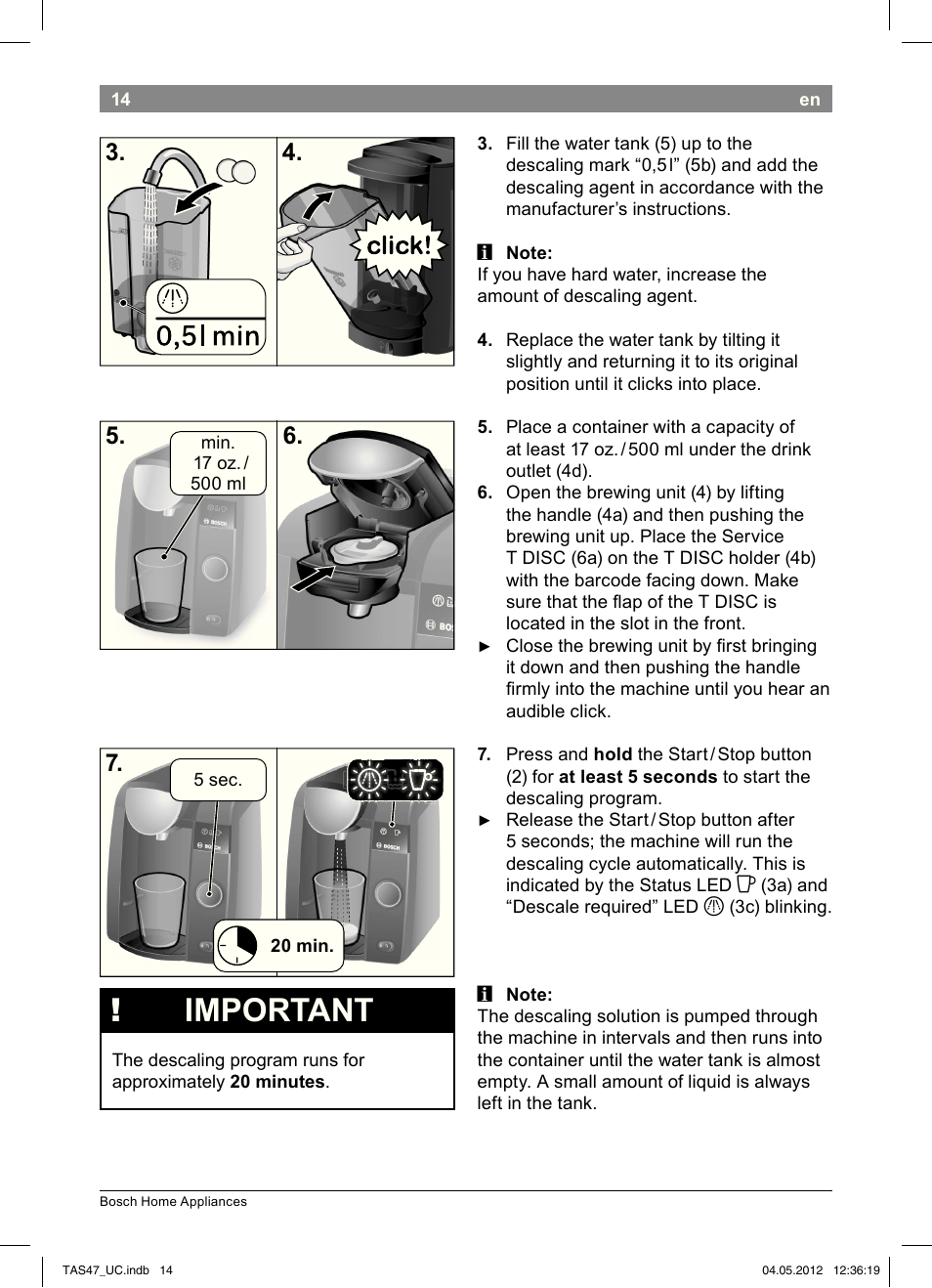 Important | Bosch Tassimo Hot Beverage System intenso User Manual | Page 16 / 66