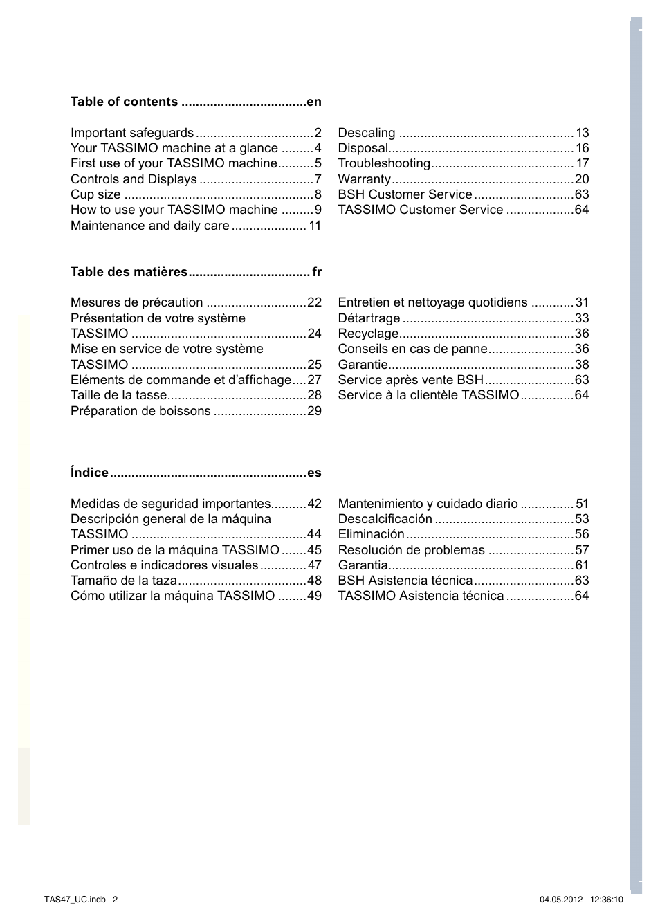 Bosch Tassimo Hot Beverage System intenso User Manual | Page 2 / 66