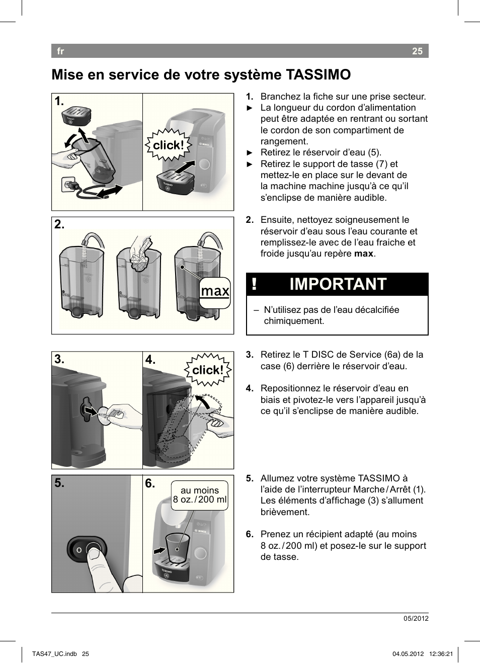 Important, Mise en service de votre système tassimo | Bosch Tassimo Hot Beverage System intenso User Manual | Page 27 / 66