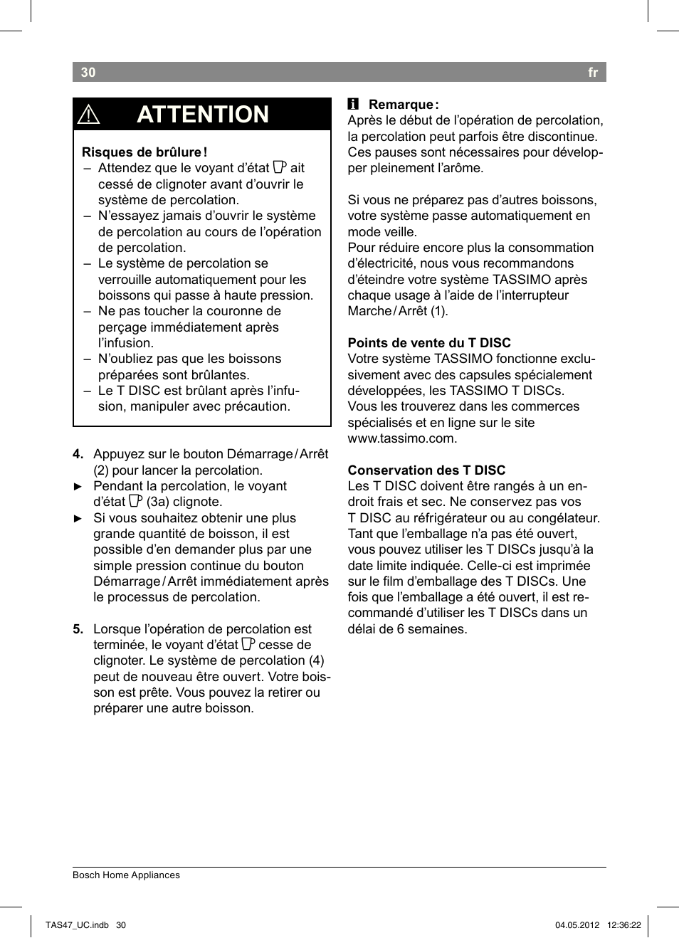 Attention | Bosch Tassimo Hot Beverage System intenso User Manual | Page 32 / 66