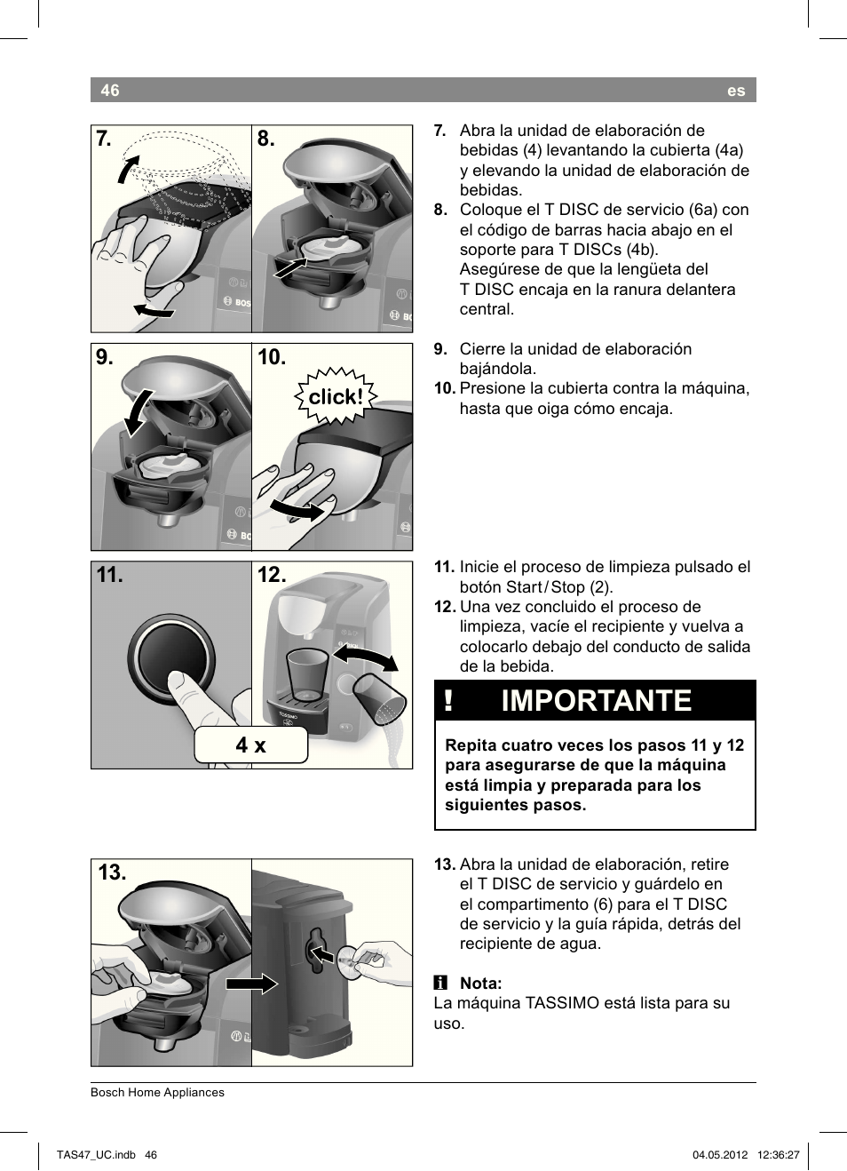 Importante | Bosch Tassimo Hot Beverage System intenso User Manual | Page 48 / 66