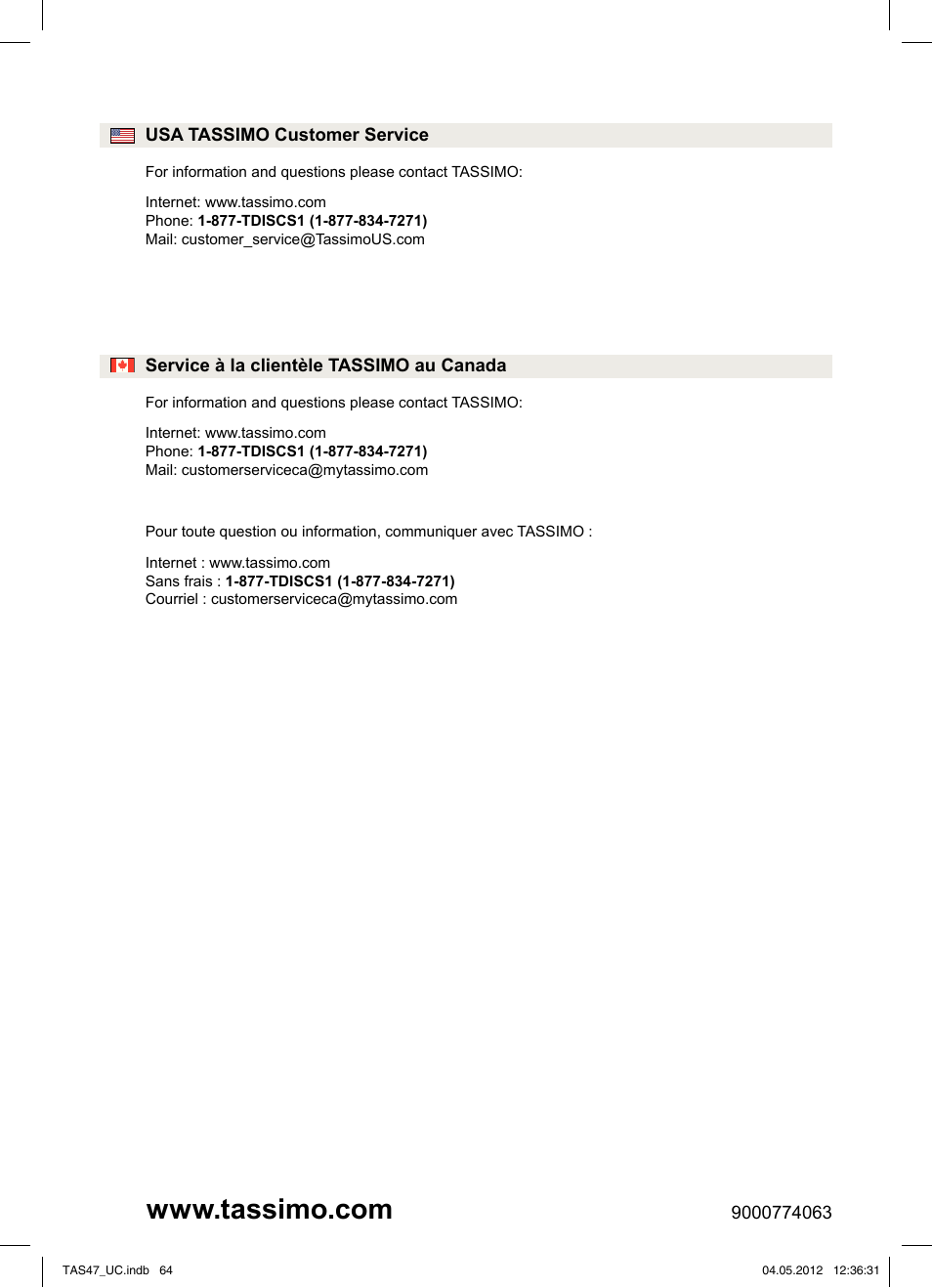 Bosch Tassimo Hot Beverage System intenso User Manual | Page 66 / 66