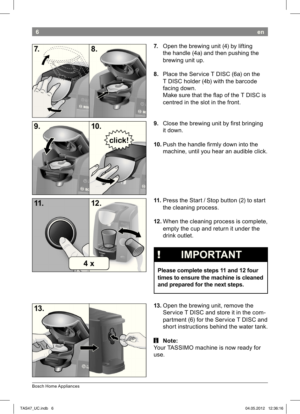 Important | Bosch Tassimo Hot Beverage System intenso User Manual | Page 8 / 66