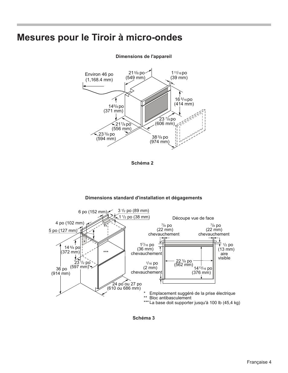 Mesures pour le tiroir à micro-ondes | Bosch HMD8451UC User Manual | Page 12 / 24