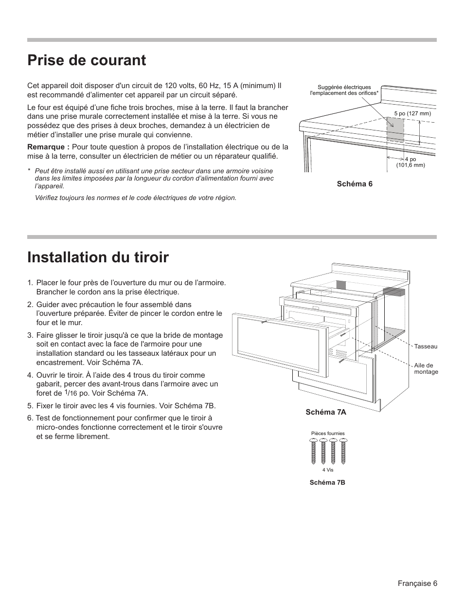 Prise de courant, Installation du tiroir | Bosch HMD8451UC User Manual | Page 14 / 24