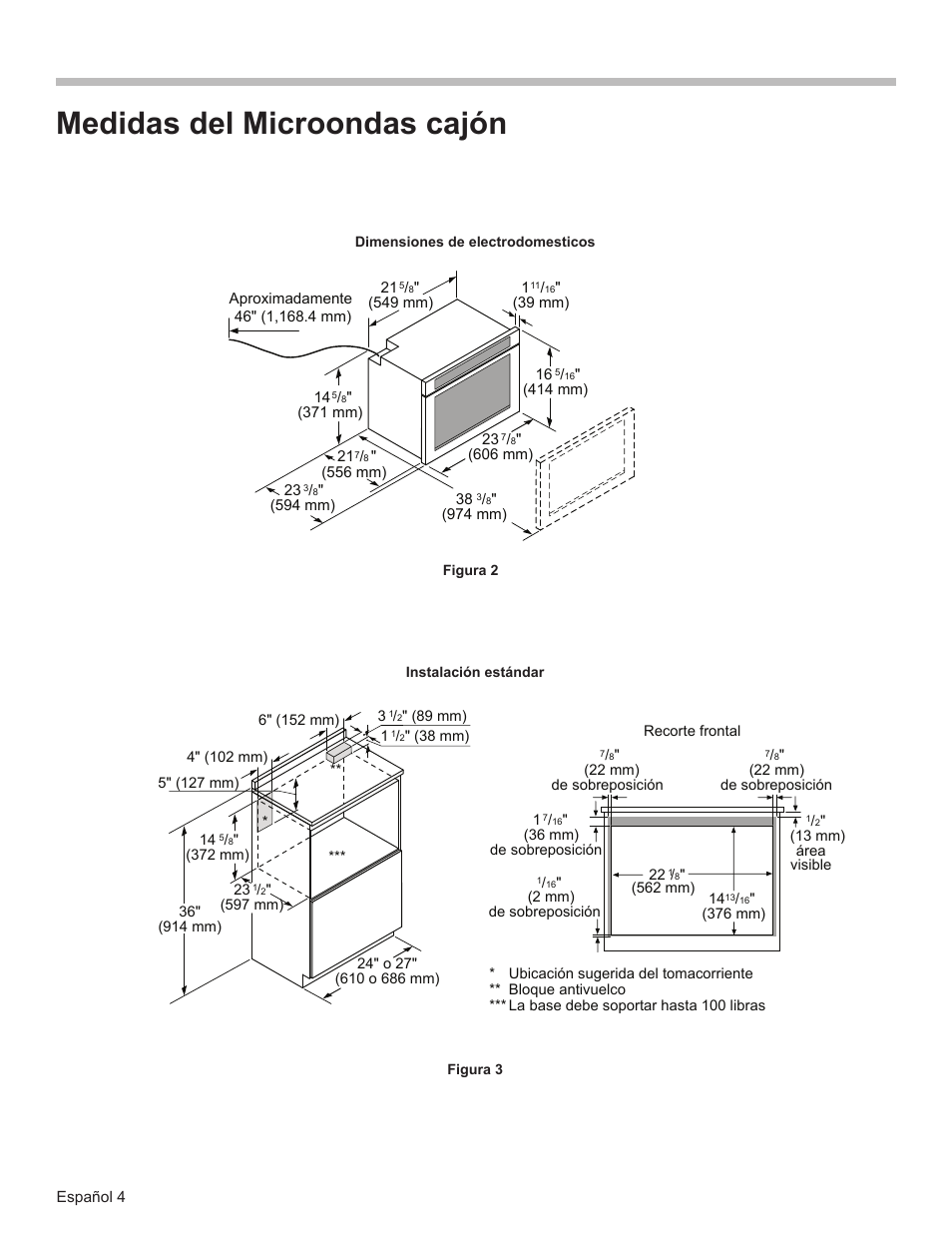 Medidas del microondas cajón | Bosch HMD8451UC User Manual | Page 19 / 24