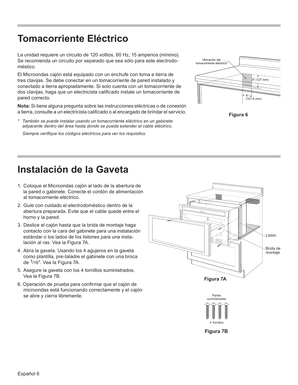 Tomacorriente eléctrico, Instalación de la gaveta | Bosch HMD8451UC User Manual | Page 21 / 24