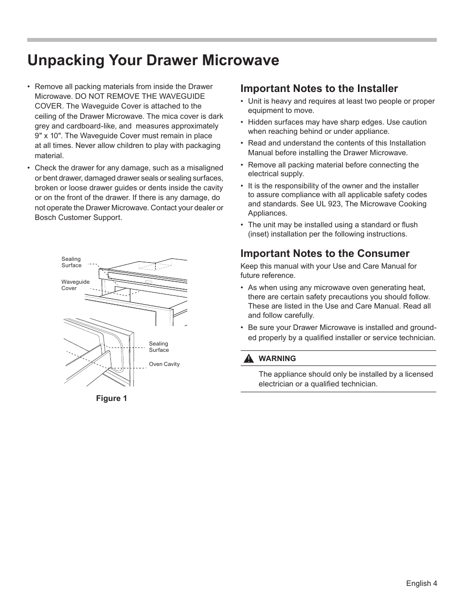 Unpacking your drawer microwave | Bosch HMD8451UC User Manual | Page 4 / 24