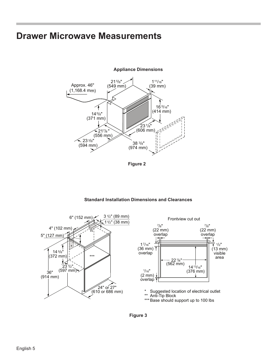 Drawer microwave measurements | Bosch HMD8451UC User Manual | Page 5 / 24