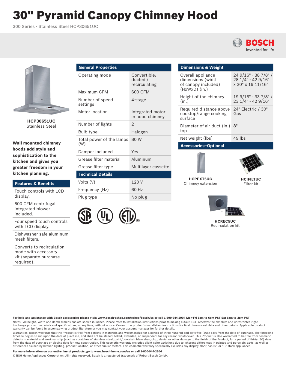 Bosch HCP30651UC User Manual | 2 pages