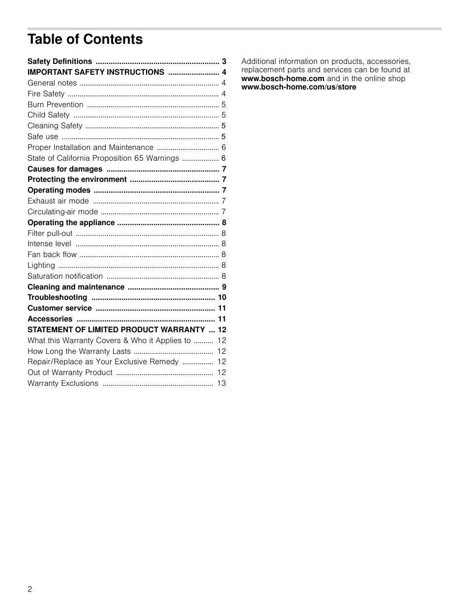 Bosch HUI54451UC User Manual | Page 2 / 44