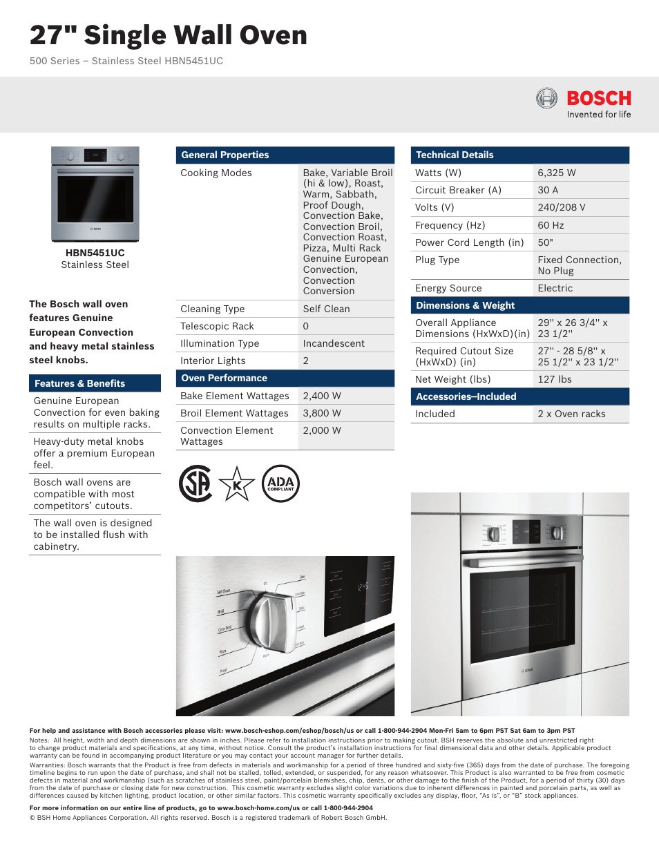 Bosch HBN5451UC User Manual | 3 pages