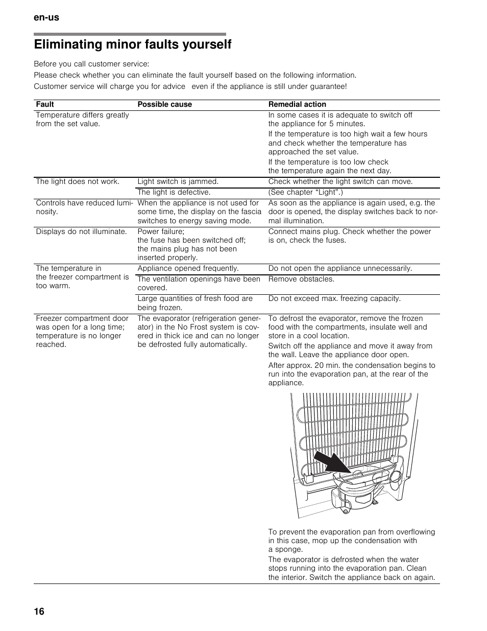 Eliminating minor faults yourself, Before you call customer service, En-us 16 | Bosch B11CB50SSS User Manual | Page 16 / 55