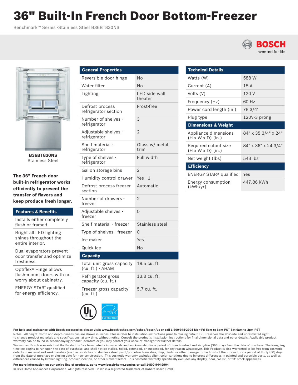 Bosch B36BT830NS User Manual | 2 pages