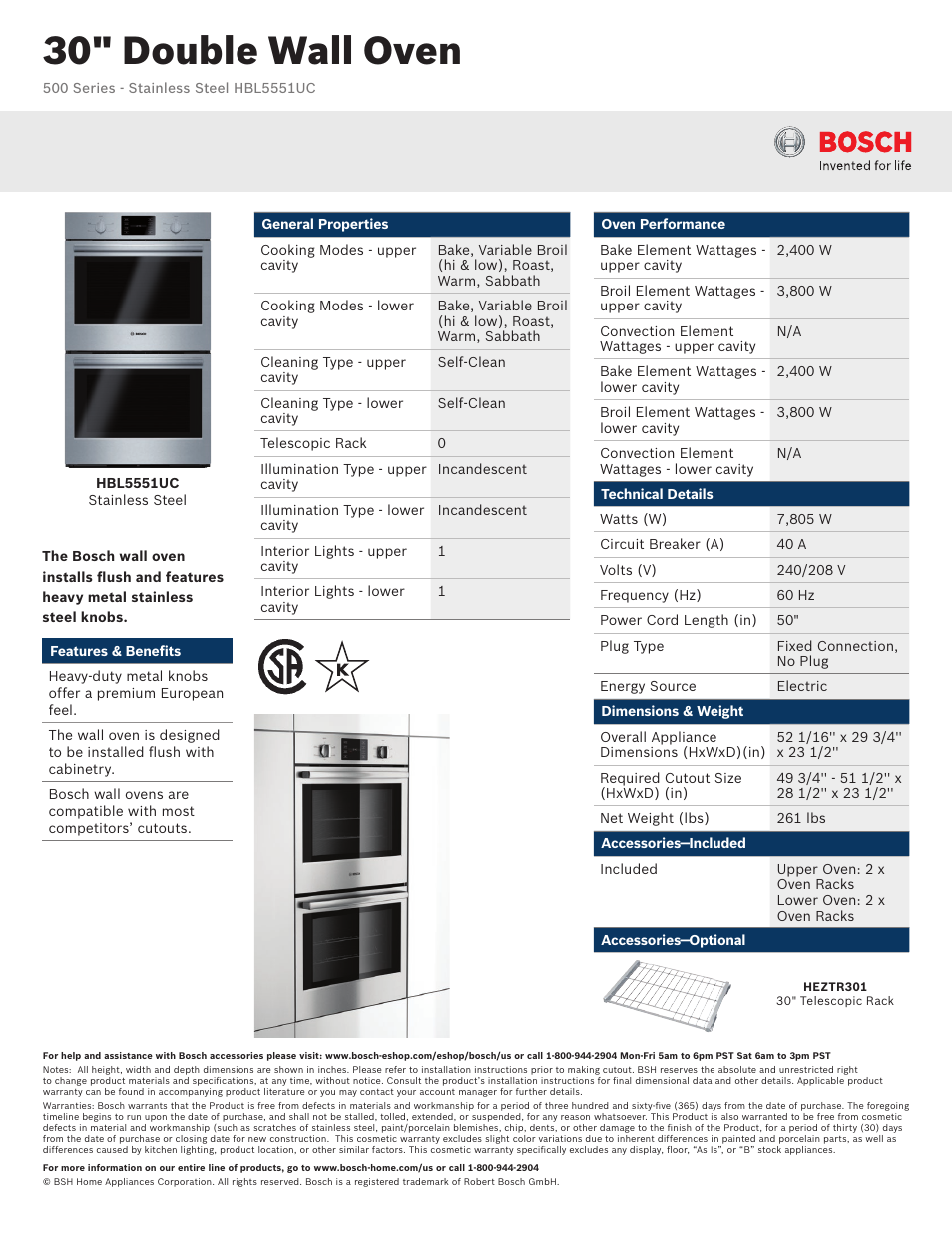 Bosch HBL5551UC User Manual | 3 pages