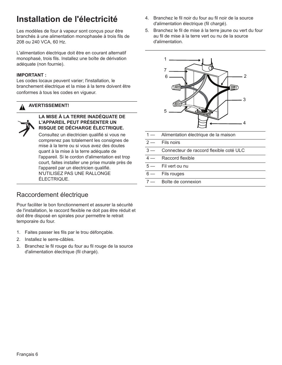 Installation de l'électricité, Raccordement électrique | Bosch HSLP451UC User Manual | Page 16 / 26