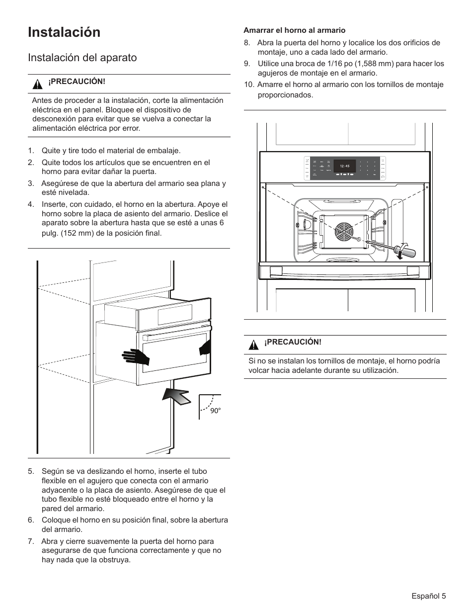 Instalación, Instalación del aparato | Bosch HSLP451UC User Manual | Page 23 / 26