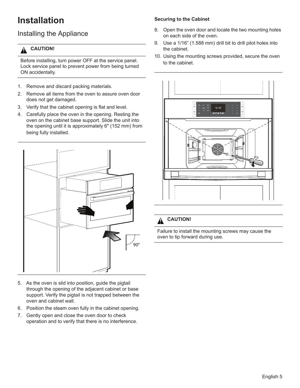 Installation, Installing the appliance | Bosch HSLP451UC User Manual | Page 7 / 26