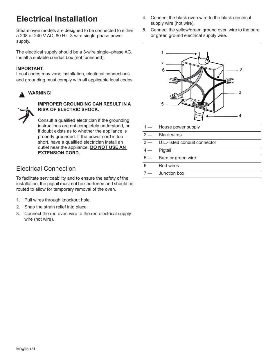 Electrical installation, Electrical connection | Bosch HSLP451UC User Manual | Page 8 / 26