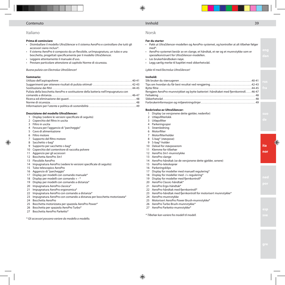 Norsk italiano | Electrolux ZUS3922B User Manual | Page 41 / 92