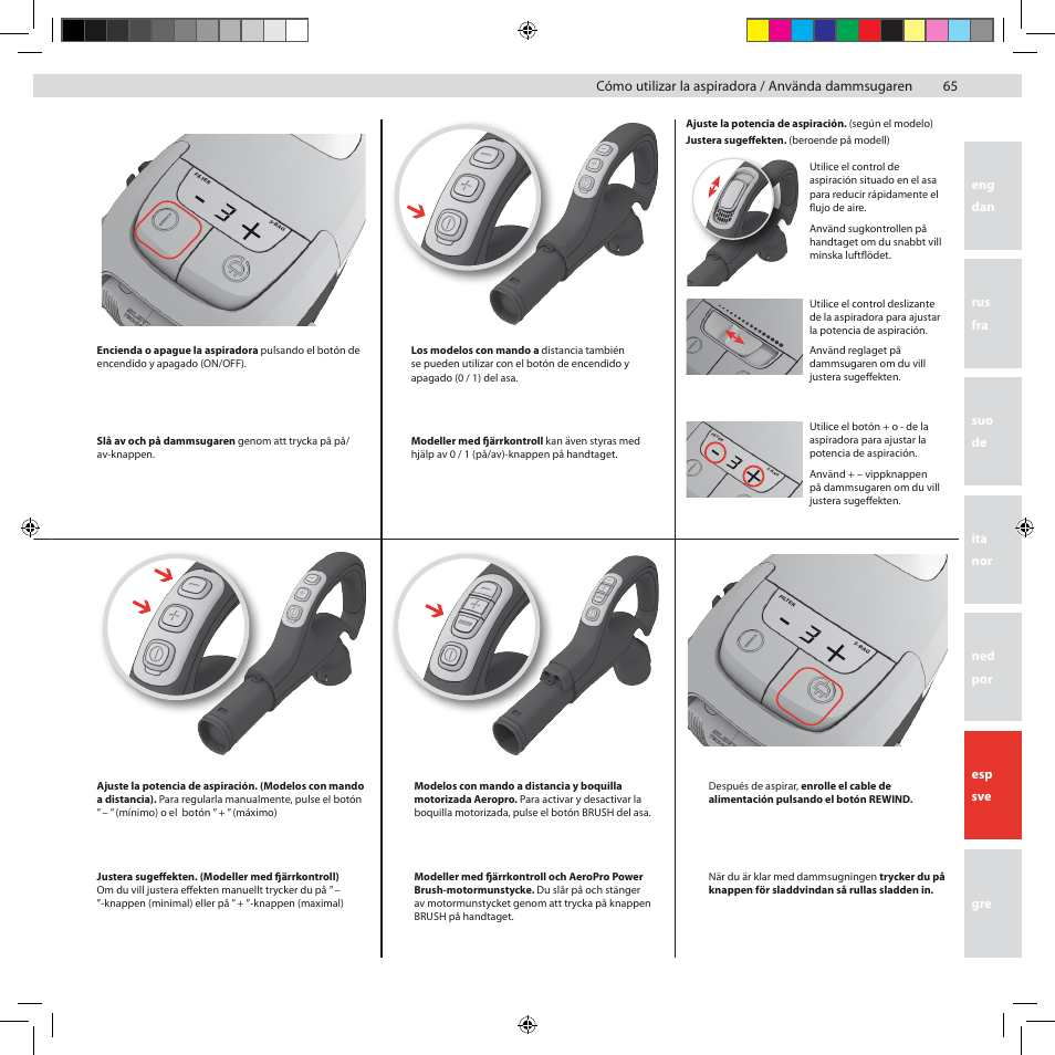 Cómo utilizar la aspiradora / använda dammsugaren | Electrolux ZUS3922B User Manual | Page 67 / 92