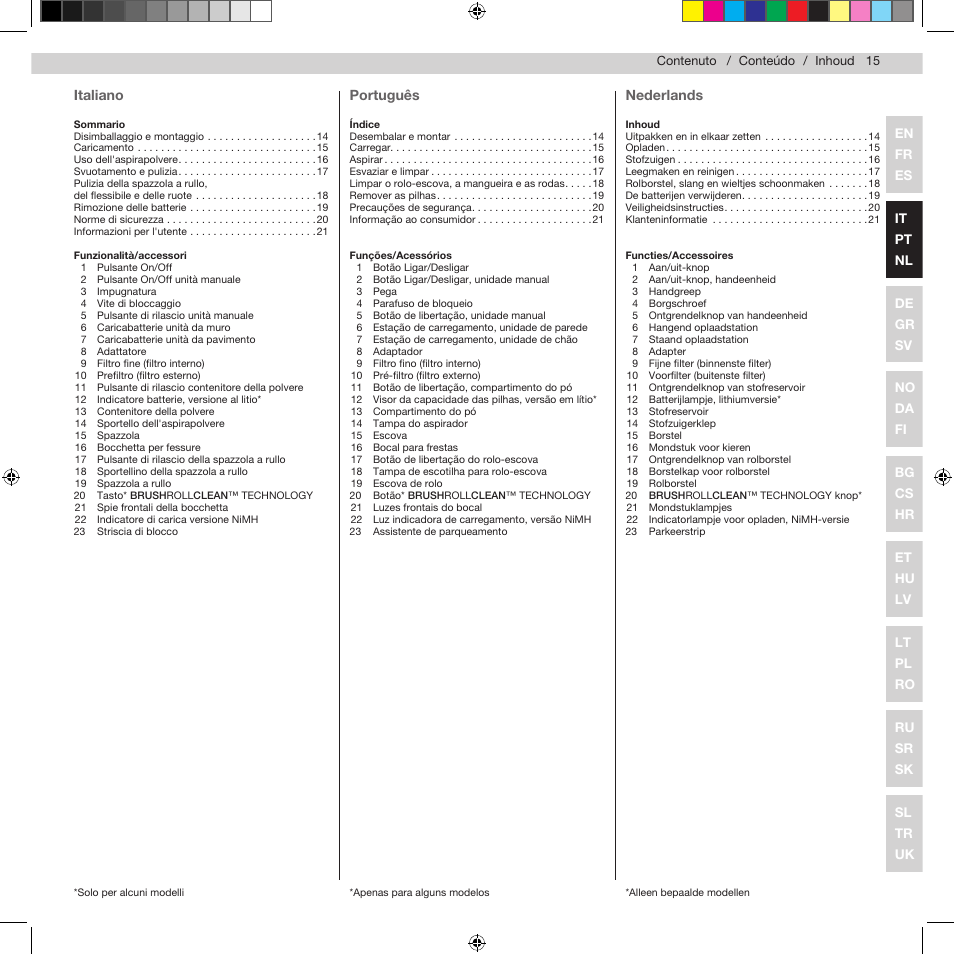 Italiano, Português, Nederlands | Electrolux ZB2932 User Manual | Page 17 / 112