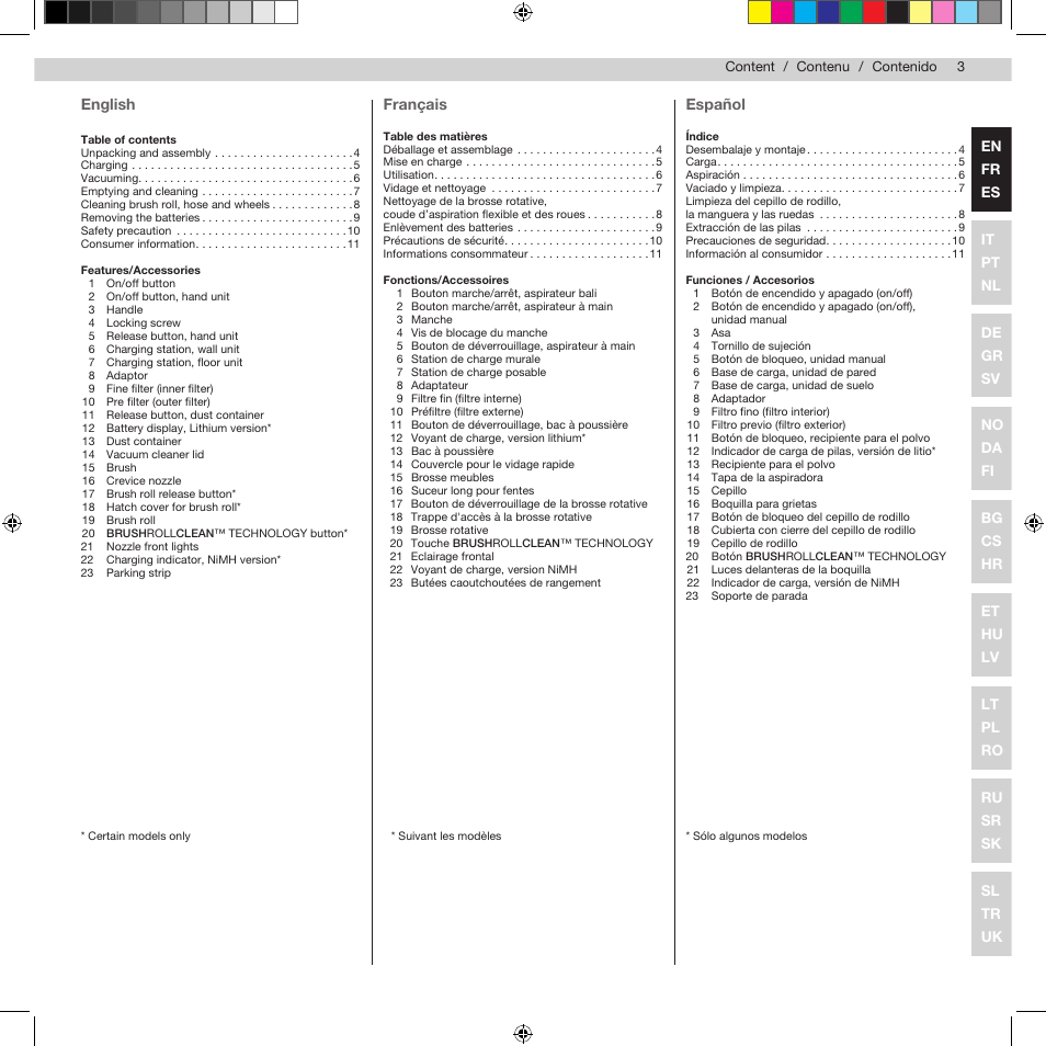 English, Français, Español | Electrolux ZB2932 User Manual | Page 5 / 112