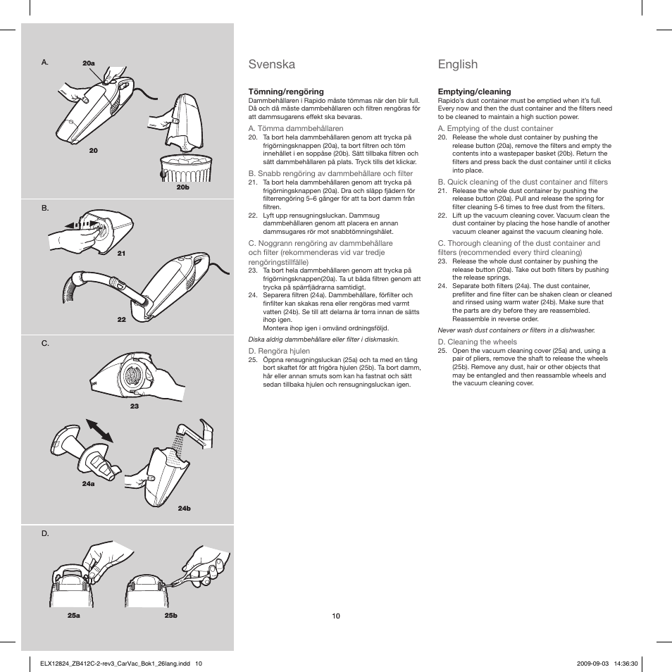 Svenska, English | Electrolux ZB412C User Manual | Page 10 / 60