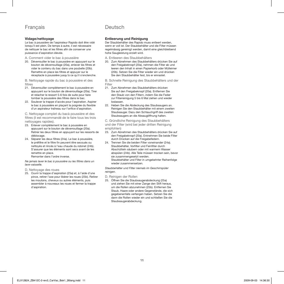 Deutsch, Français | Electrolux ZB412C User Manual | Page 11 / 60