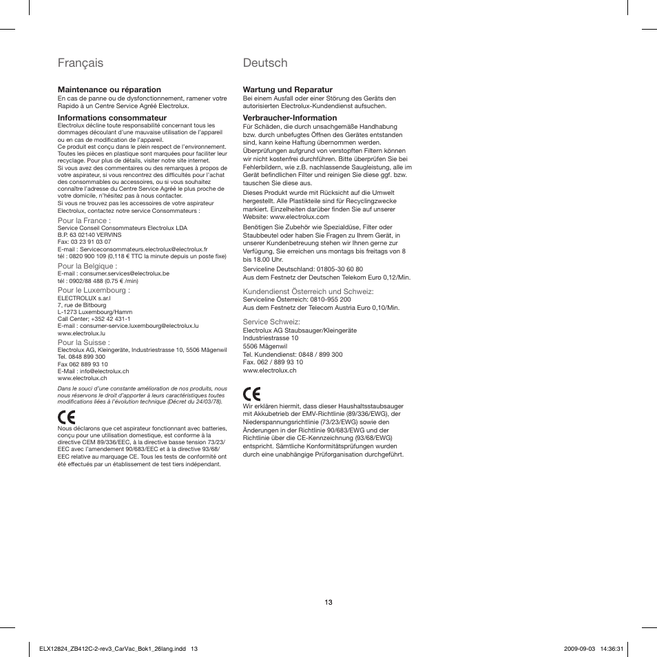 Deutsch, Français | Electrolux ZB412C User Manual | Page 13 / 60