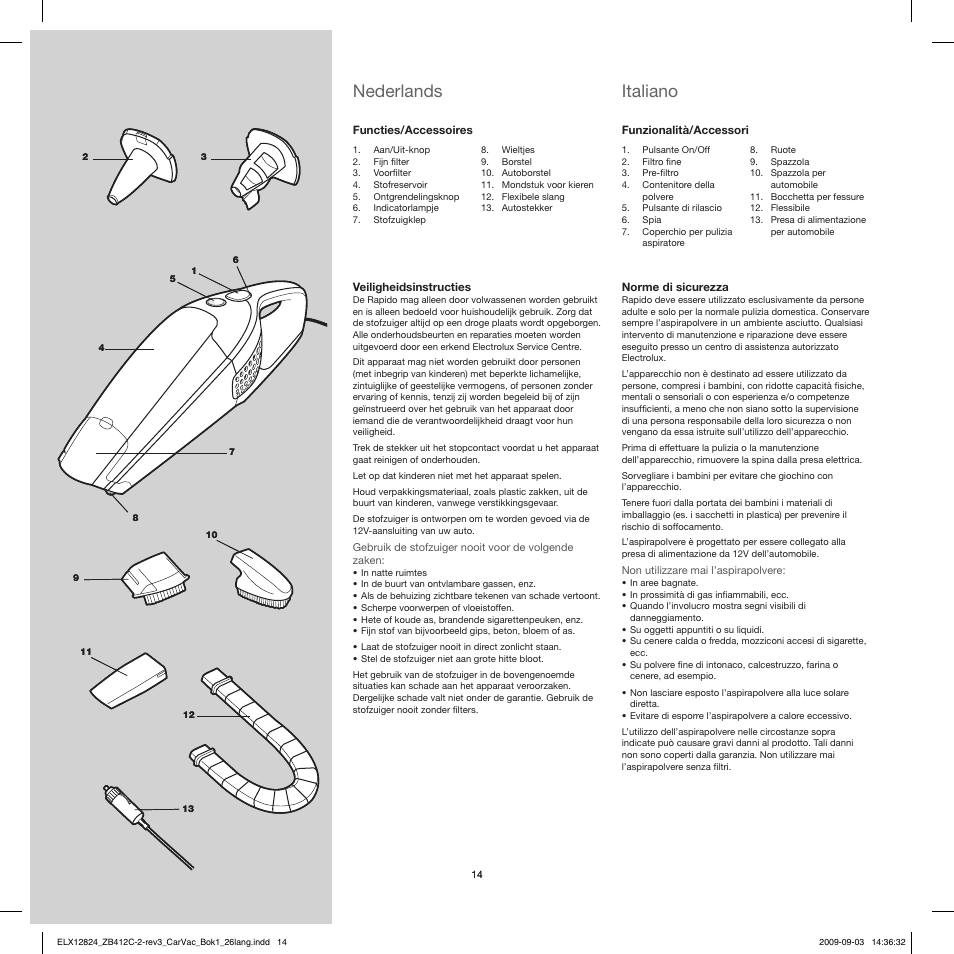 Italiano, Nederlands | Electrolux ZB412C User Manual | Page 14 / 60