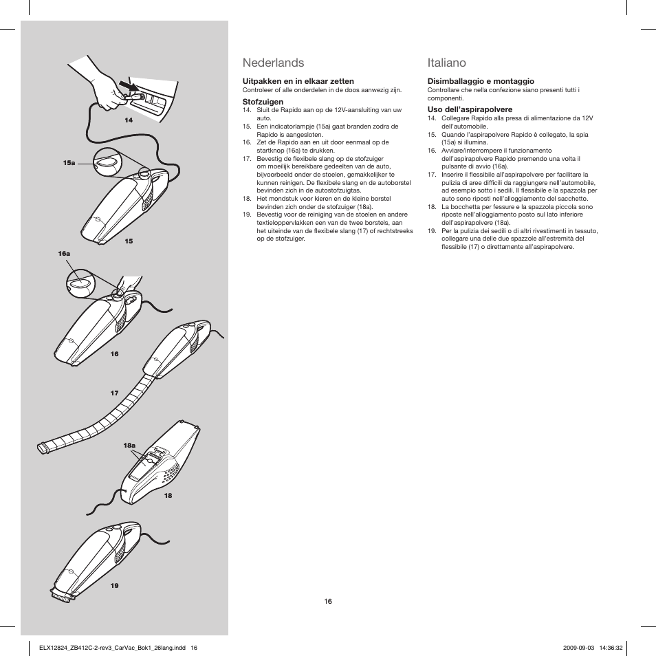 Italiano, Nederlands | Electrolux ZB412C User Manual | Page 16 / 60
