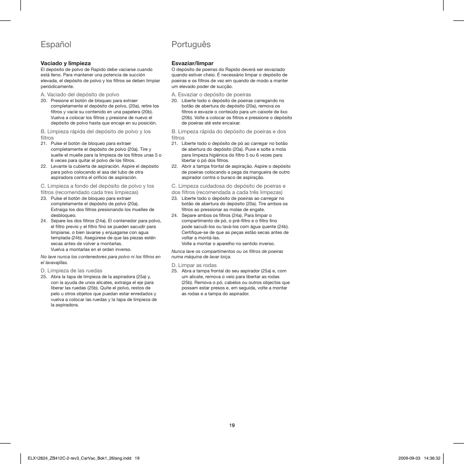 Español, Português | Electrolux ZB412C User Manual | Page 19 / 60